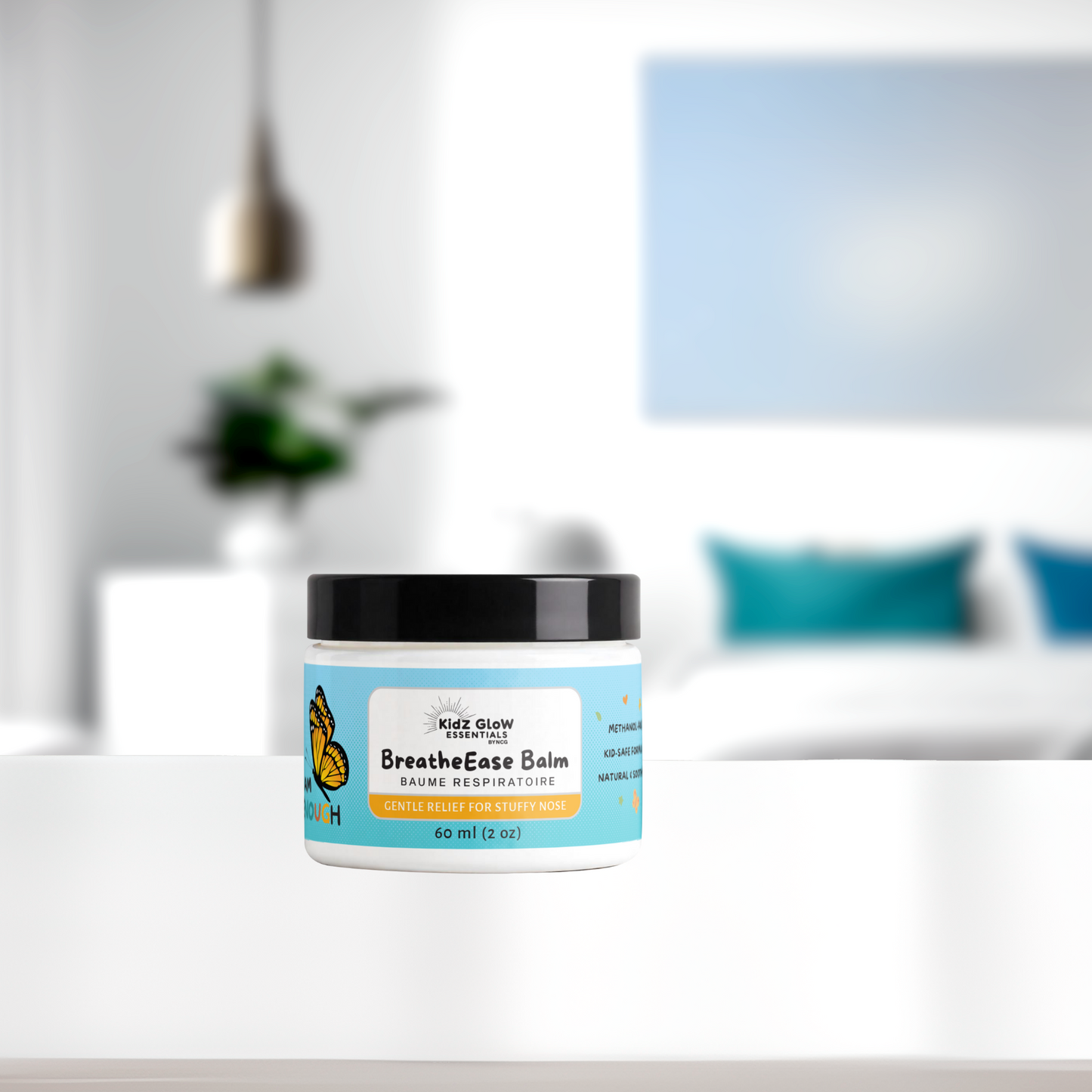 Jar of I Am Enough BreatheEase Balm – menthol-free kids chest rub with eucalyptus, lavender and chamomile
Gentle congestion relief balm for kids – safe, natural bedtime chest rub