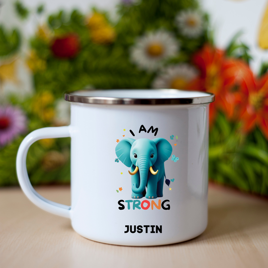 I Am Strong Personalized Enamel Mug for Kids | Custom Affirmation Gift Cup
