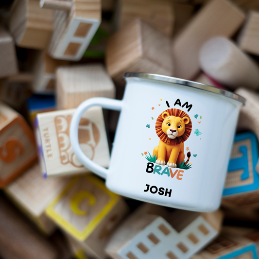 12 OZ. INSPIRATIONAL KIDS Enamel Camping Mug | I am Brave Enamel Mug For Kids| Personalized Camping Cup|Children's Mug| Gift for Kids