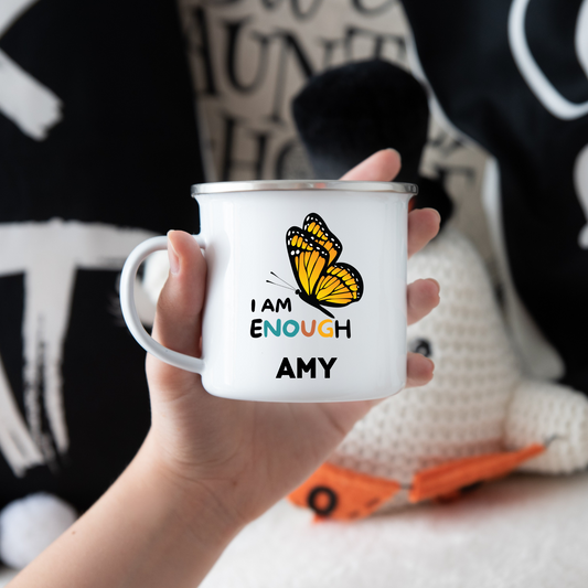 I Am Enough Custom Enamel Mug for Kids | Personalized Encouragement Gift