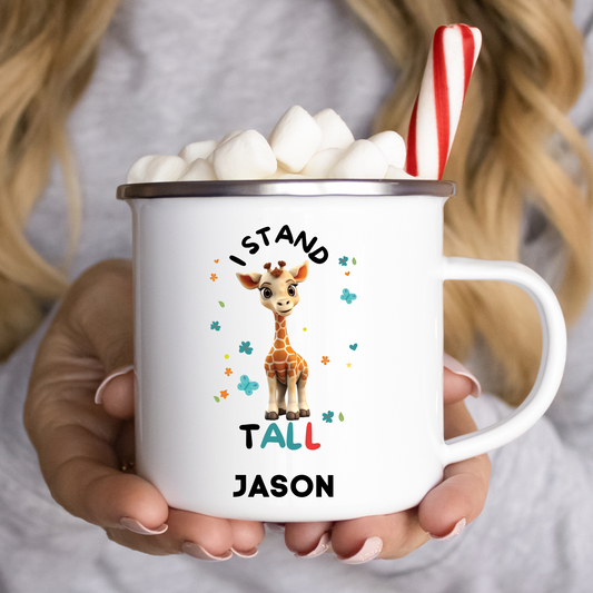 I Stand Tall Custom Kids Enamel Mug | Personalized Self-Esteem Gift for Children